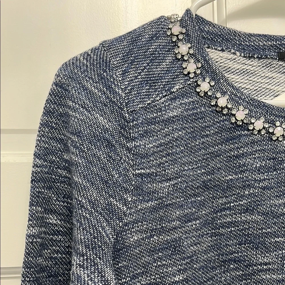NWT J. Crew Blue and White Heathered Knit Sweater with Embellishments - Sz Small